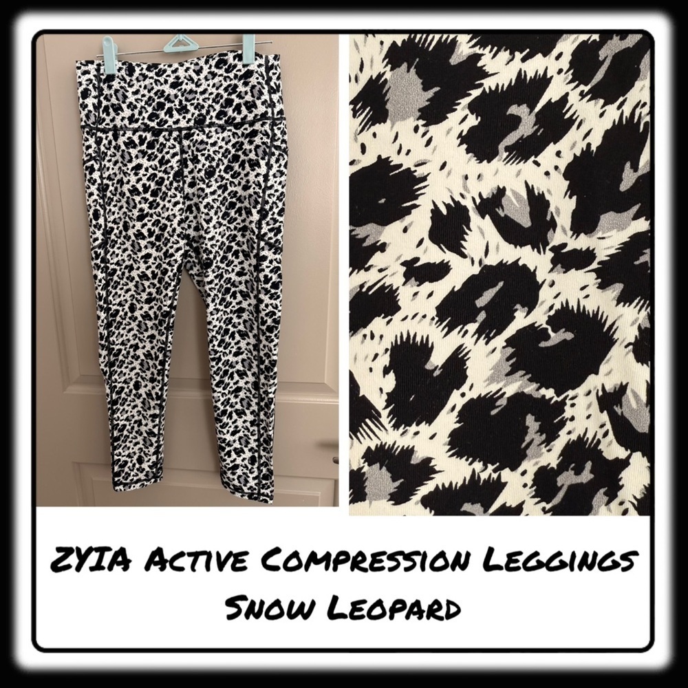 ZYIA Snow Leopard  “Light & Tight” high waist leggings Size 14-16 Capri (23-25”)